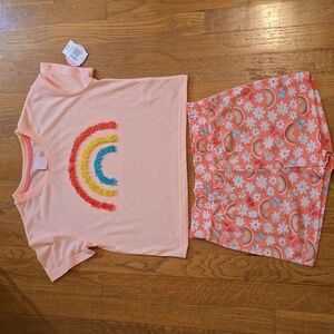 DOTS & DREAMS GIRLS PINK "RAINBOWS" SHORT SLEEVES SLEEP SHIRT & SHORTS MEDIUM